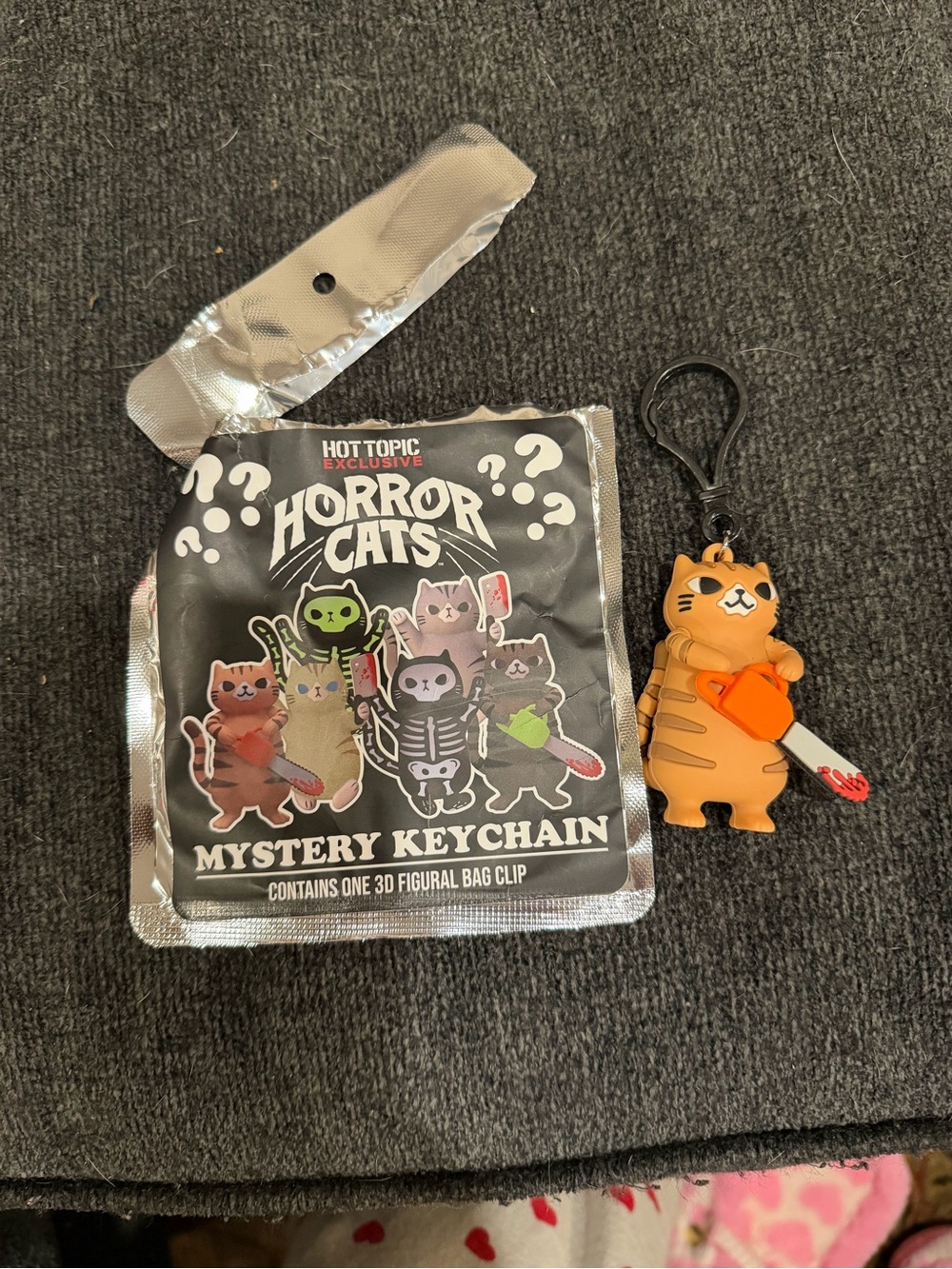 Hot Topic Horror Cats Orange Cat with Chainsaw Keychain